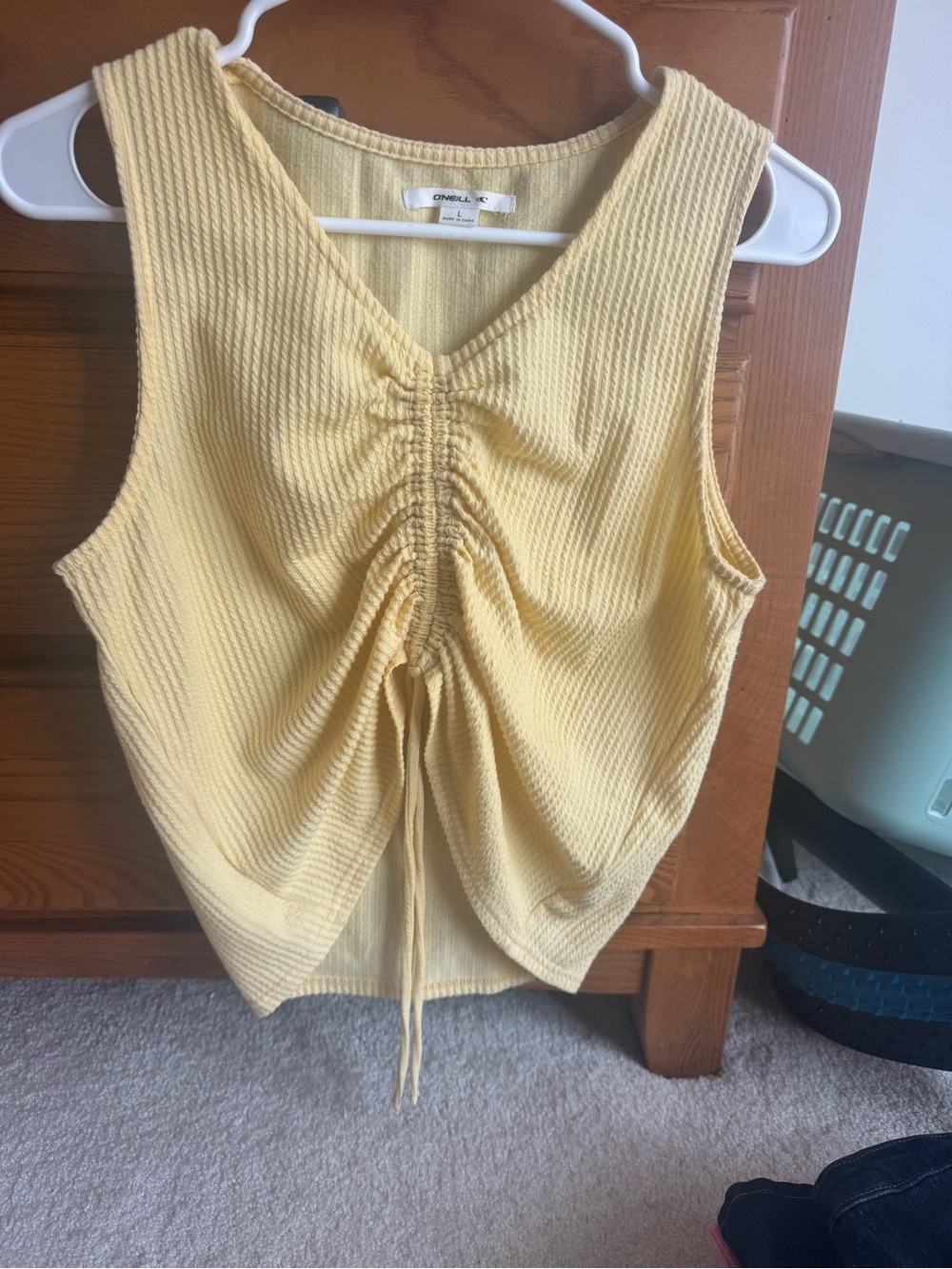 O'Neill Light Yellow Ruched V-Neck Tank Top